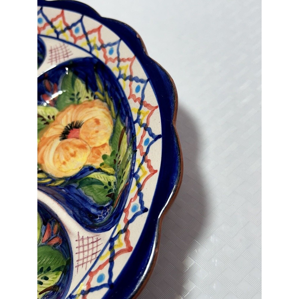 Vintage Floral Hand Painted Divided Serving Pottery‎ Tray Made in Portugal - Picture 10 of 13